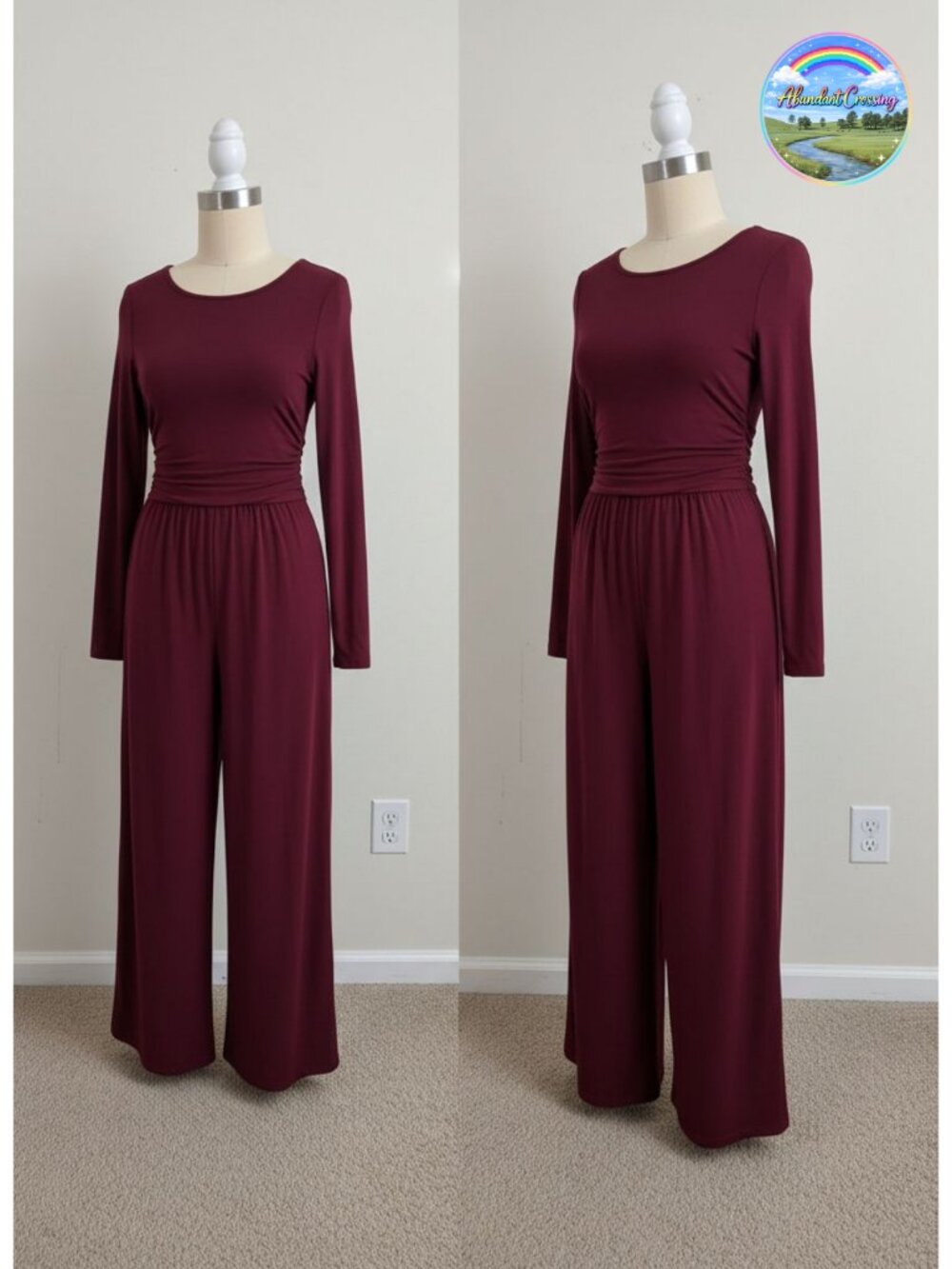Women's One Piece Jumpsuit Long Sleeve Crewneck Wide Leg Romper Casual Fall